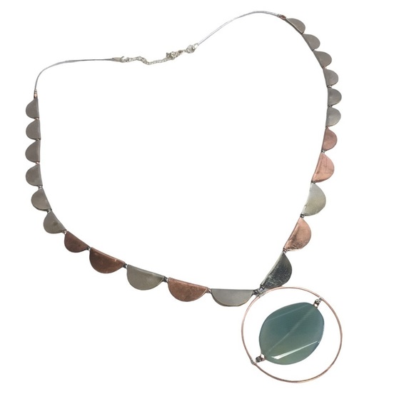 Nakamol Floating Natural Stone Necklace Graduated half metal circles
